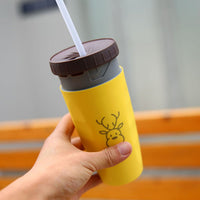 Double Insulation Tumbler Straw Sippy Water Bottles Portable