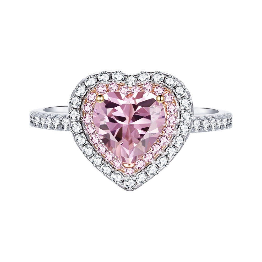 925 Sterling Silver Pink Diamond Egg-shaped Closed Wedding Ring