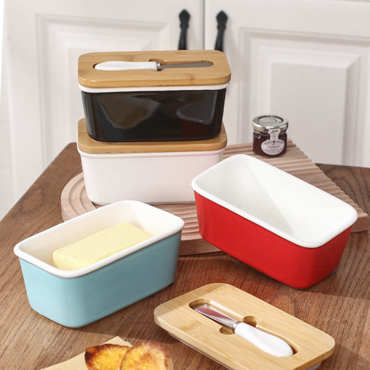 Ceramic Butter Box With Lid And Knife Sealed Storage