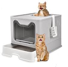 Faltbare Katzentoilette mit Fronteinstieg und Ausgang von oben, Toilettenboxen mit Massagegerät, Streuschaufel, geschlossene faltbare Katzentoilette
