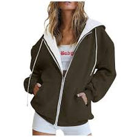 Solid Zipper Hoodie Women Warm Fleece Hooded Sweatshirt