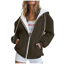 Solid Zipper Hoodie Women Warm Fleece Hooded Sweatshirt