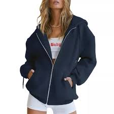 Solid Zipper Hoodie Women Warm Fleece Hooded Sweatshirt