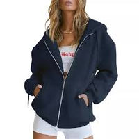 Solid Zipper Hoodie Women Warm Fleece Hooded Sweatshirt