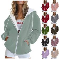 Solid Zipper Hoodie Women Warm Fleece Hooded Sweatshirt