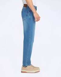 High Waist Retro Blue Smoke Straight Denim Pants