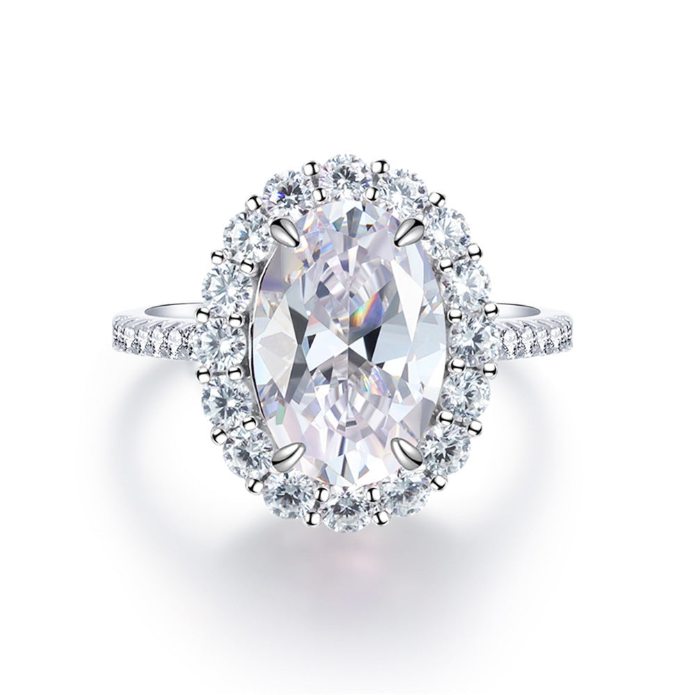 925 Sterling Silver Pink Diamond Egg-shaped Closed Wedding Ring