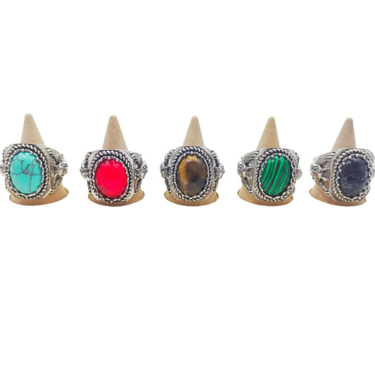 Vintage Natural Stone Distressed Carved Totem Owl Copper Ring