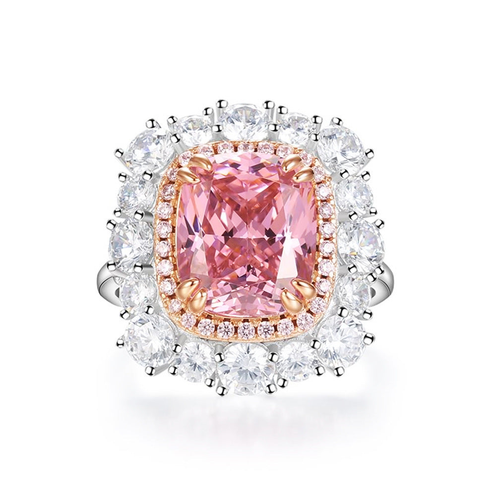 925 Sterling Silver Pink Diamond Egg-shaped Closed Wedding Ring