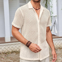 Mesh Short Sleeve Shirt Fashion Solid Color Lapel Shirt