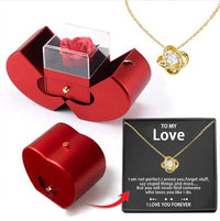 Red Apple Jewelry Box with Eternal Rose and Necklace