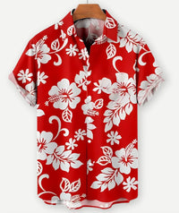 European And American Hawaiian Casual Floral Print Men's Lapel Shirt Short Sleeve