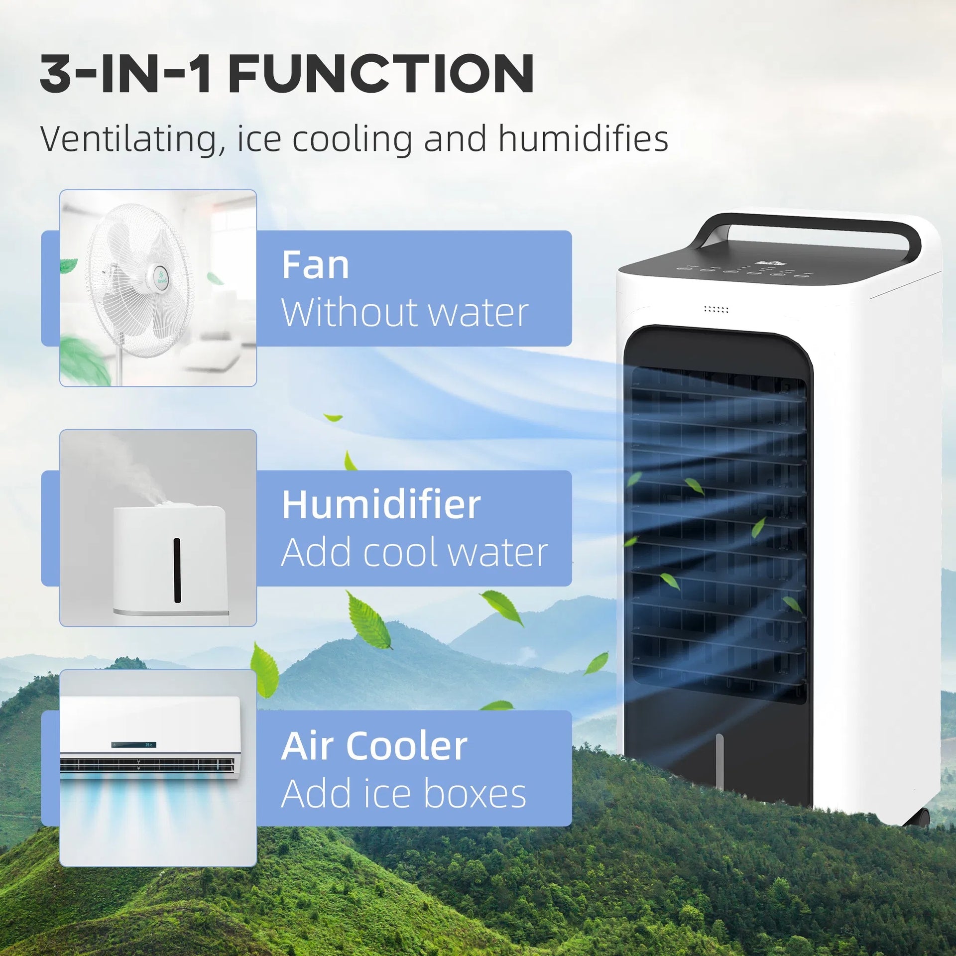 HOMCOM Evaporative Air Cooler With Ice Packs, 3-In-1 Ice Cooling Fan