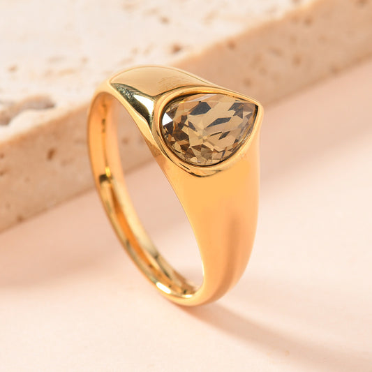 Colorful Rhinestone Rings Fashion Personality Teardrop-shaped Ring For Women Jewelry AMI Cart