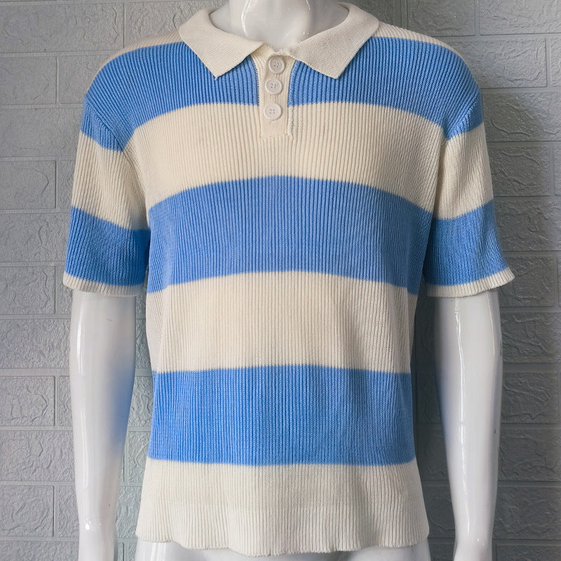 Men's Clothing Summer Fashion Lapel Sweater Short Sleeve