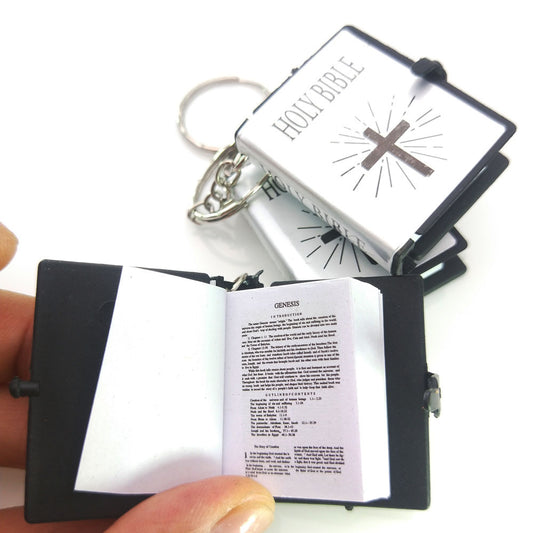 Mini English HOLY BIBLE Key Chains Real Paper Readable