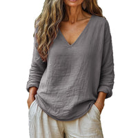 Casual Loose Fashion Cotton And Linen Long-sleeved Top