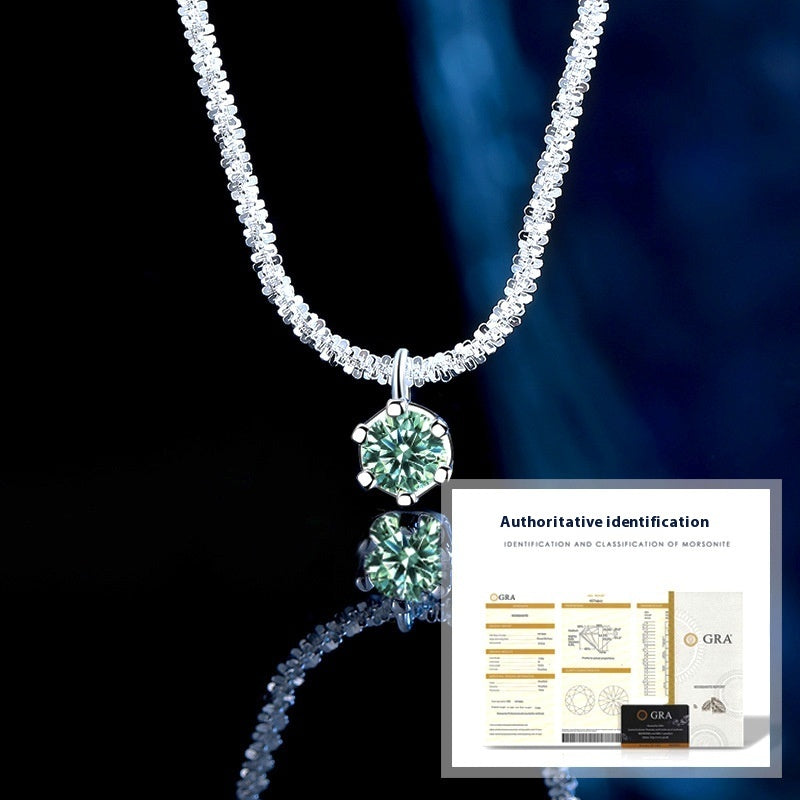 S925 Sterling Silver Colorful Moissanite Sparkling Necklace For Women