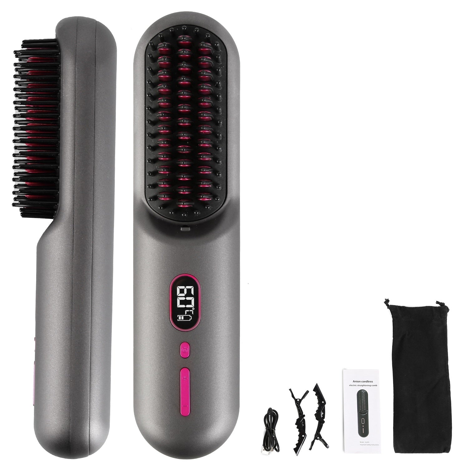 1Pc Cordless Negative Ion Hair Straightener Brush Rechargeable Mini Styling Comb