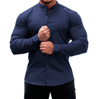 Long Sleeve Shirt Men Casual Button Down Slim Tops