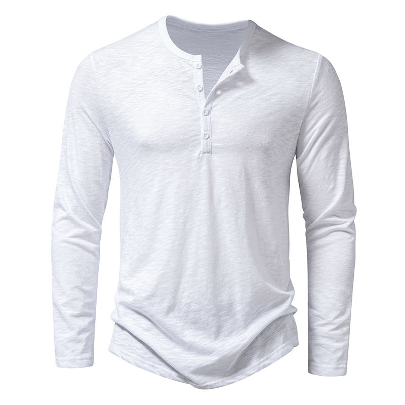 Mens Clothing Long Sleeve T-shirt Fashion Button Henry Collar