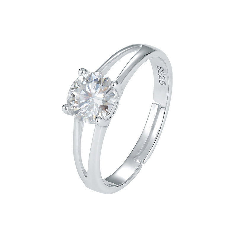 Elegant Four-claw Moissanite Open S925 Sterling Silver Ring