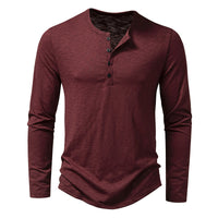 Mens Clothing Long Sleeve T-shirt Fashion Button Henry Collar