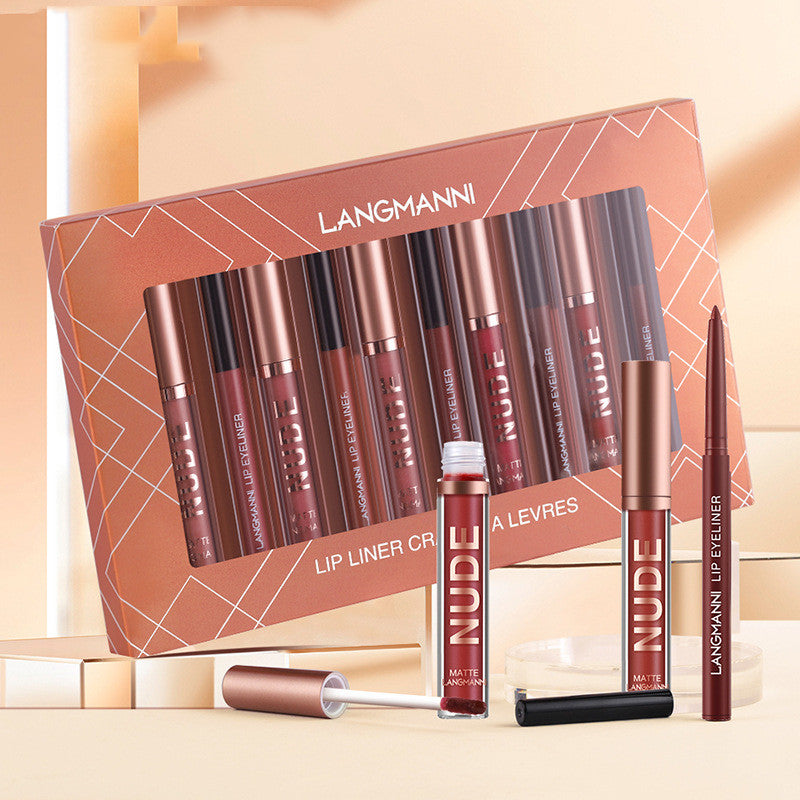 Lip Liner And Lipstick Makeup 12 Pcs Set 6 Matte Lipstick 6 Lip Liner Pen