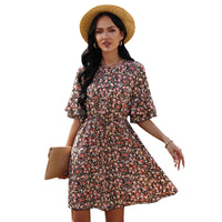 European And American Women's Half Sleeve Floral Chiffon Dress