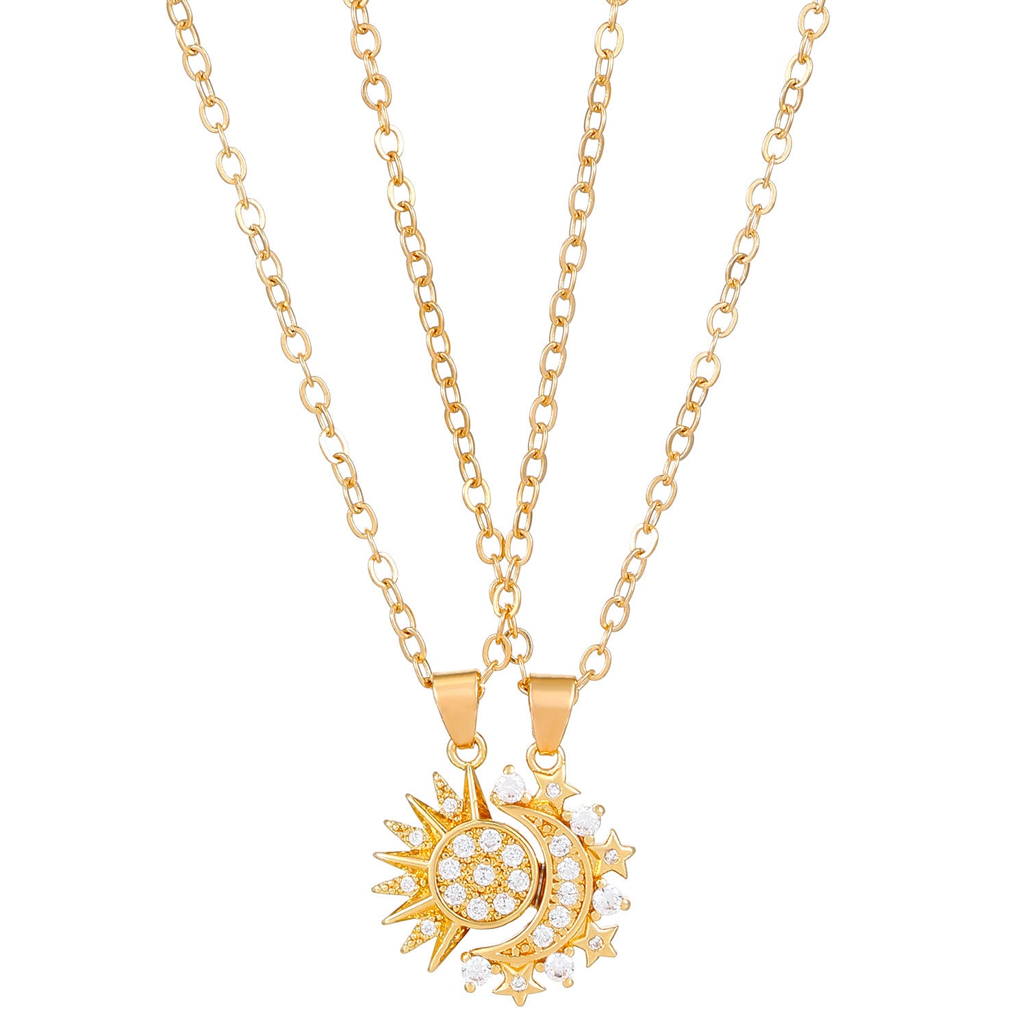2pcs Necklace Sun And Moon Magnetic Pendant Clavicle Chain Necklace
