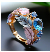 INS Flower Butterfly Ring With Rhinestones And Oil Dropping
