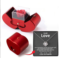 Red Apple Jewelry Box with Eternal Rose and Necklace