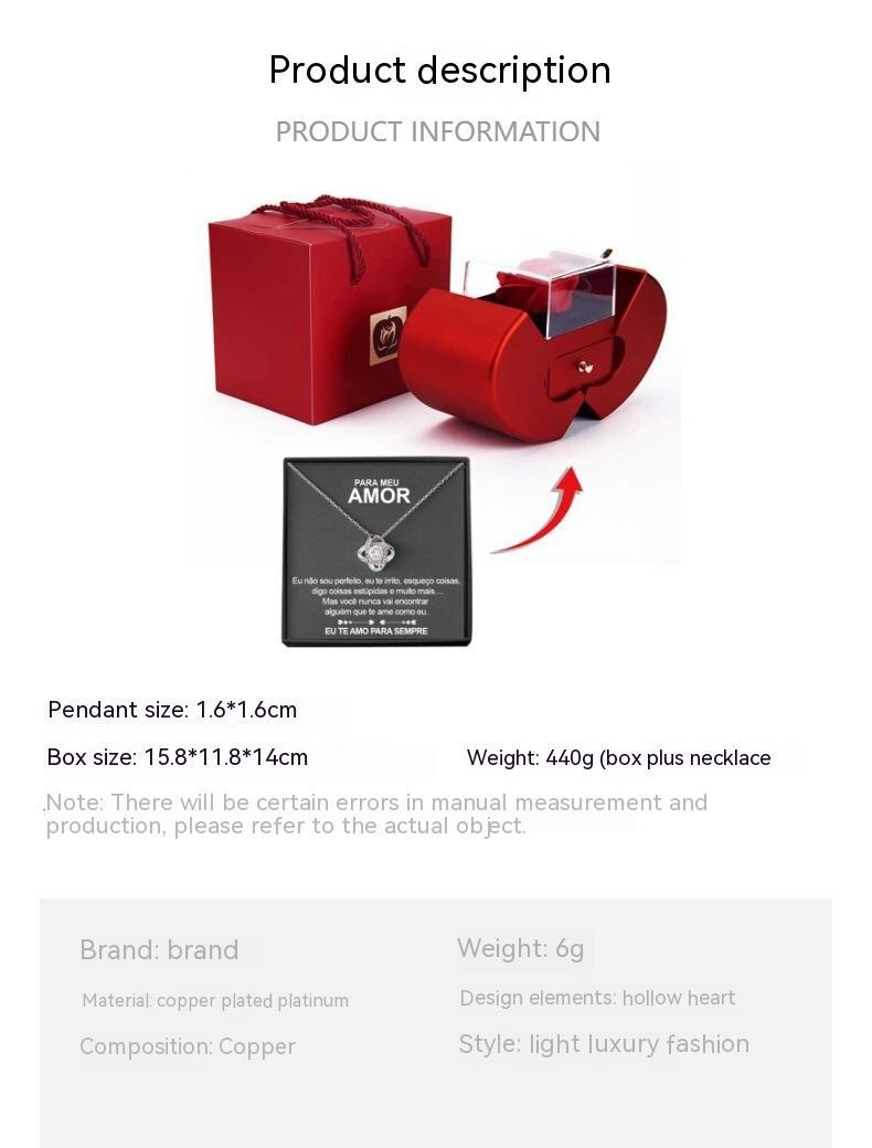 Red Apple Jewelry Box with Eternal Rose and Necklace