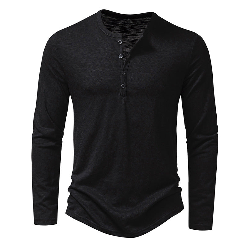Mens Clothing Long Sleeve T-shirt Fashion Button Henry Collar