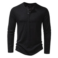 Mens Clothing Long Sleeve T-shirt Fashion Button Henry Collar