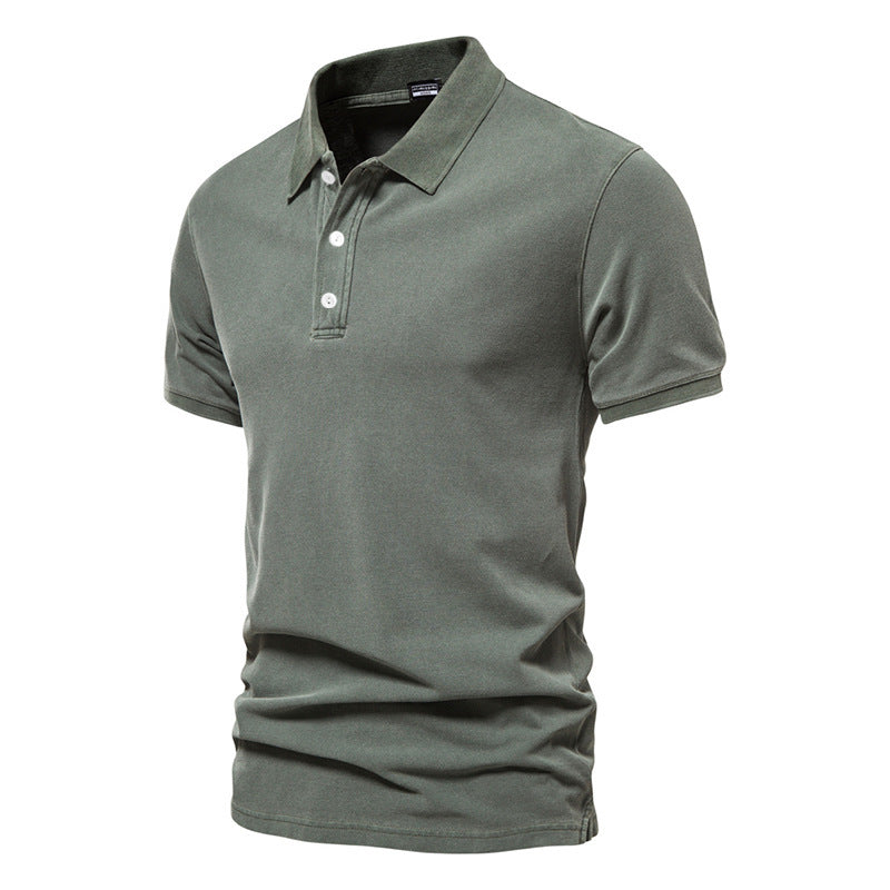 Lapel European And American Sports Men Twill Short Sleeve