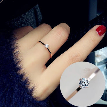 Fine Jewelry Titanuim Steel Rose Gold Color Ring CZ Crystal Ring For Women Couple Finger Rings love Wedding Size3 - 9 R101 - Chic Cart AMI Cart