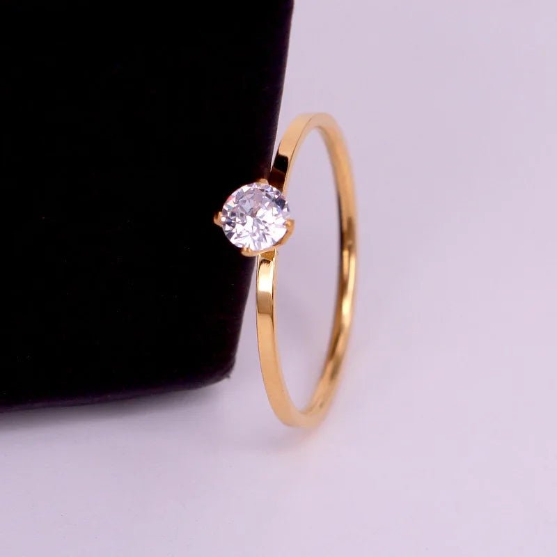 Fine Jewelry Titanuim Steel Rose Gold Color Ring CZ Crystal Ring For Women Couple Finger Rings love Wedding Size3 - 9 R101 - Chic Cart AMI Cart