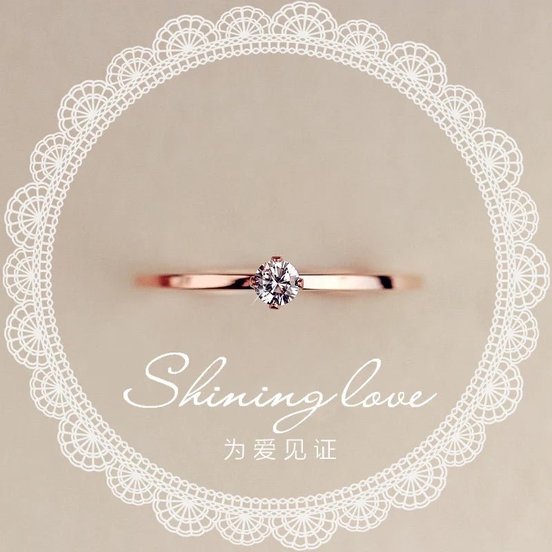 Fine Jewelry Titanuim Steel Rose Gold Color Ring CZ Crystal Ring For Women Couple Finger Rings love Wedding Size3 - 9 R101 - Chic Cart AMI Cart