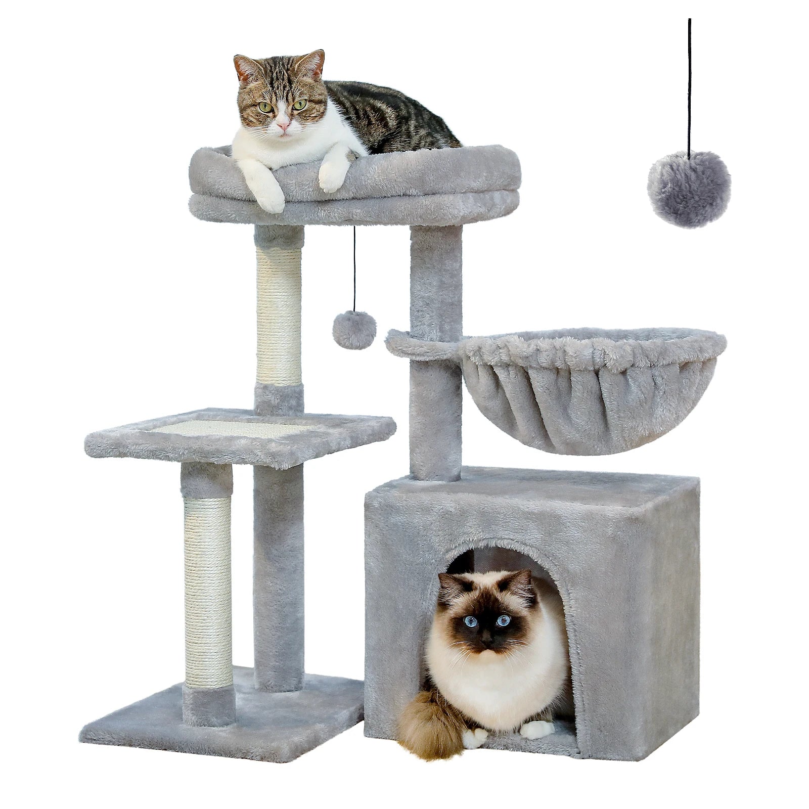 Cat tree Cat Tower for Indoor Cats 2 Styles Cat Activity Tree with Cat Scratching Posts Big Hammock and Removable Top Perch Grey - Chic Cart 