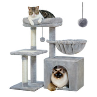 Cat tree Cat Tower for Indoor Cats 2 Styles Cat Activity Tree with Cat Scratching Posts Big Hammock and Removable Top Perch Grey - Chic Cart 