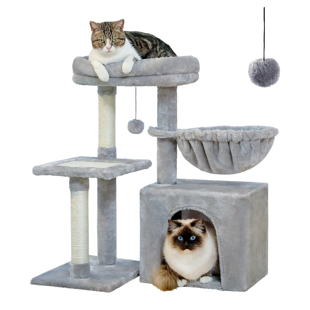 Cat tree Cat Tower for Indoor Cats 2 Styles Cat Activity Tree with Cat Scratching Posts Big Hammock and Removable Top Perch Grey - Chic Cart 