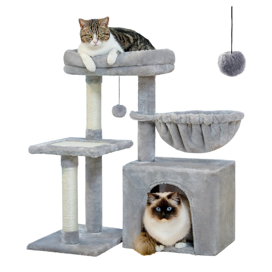 Cat tree Cat Tower for Indoor Cats 2 Styles Cat Activity Tree with Cat Scratching Posts Big Hammock and Removable Top Perch Grey - Chic Cart 