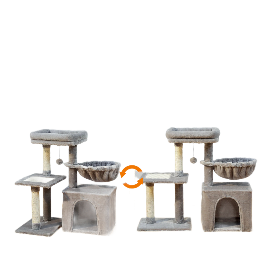 Cat tree Cat Tower for Indoor Cats 2 Styles Cat Activity Tree with Cat Scratching Posts Big Hammock and Removable Top Perch Grey - Chic Cart 