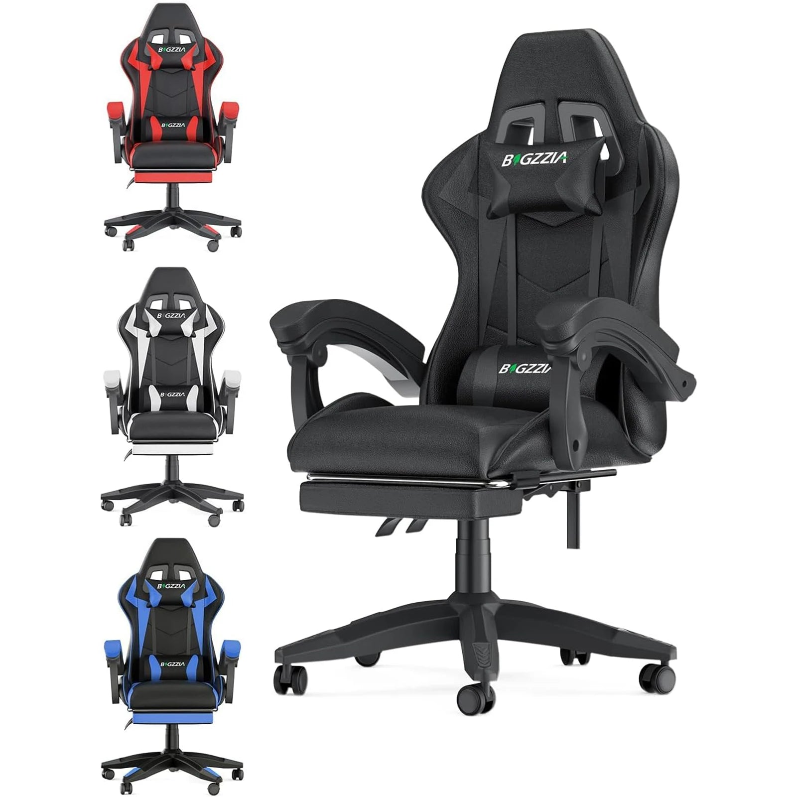 Gaming Chair with Footrest Gamer Chairs Ergonomic with Lumbar Cushion Headrest Gaming Chair Height Adjustable Computer Chair - Chic Cart 
