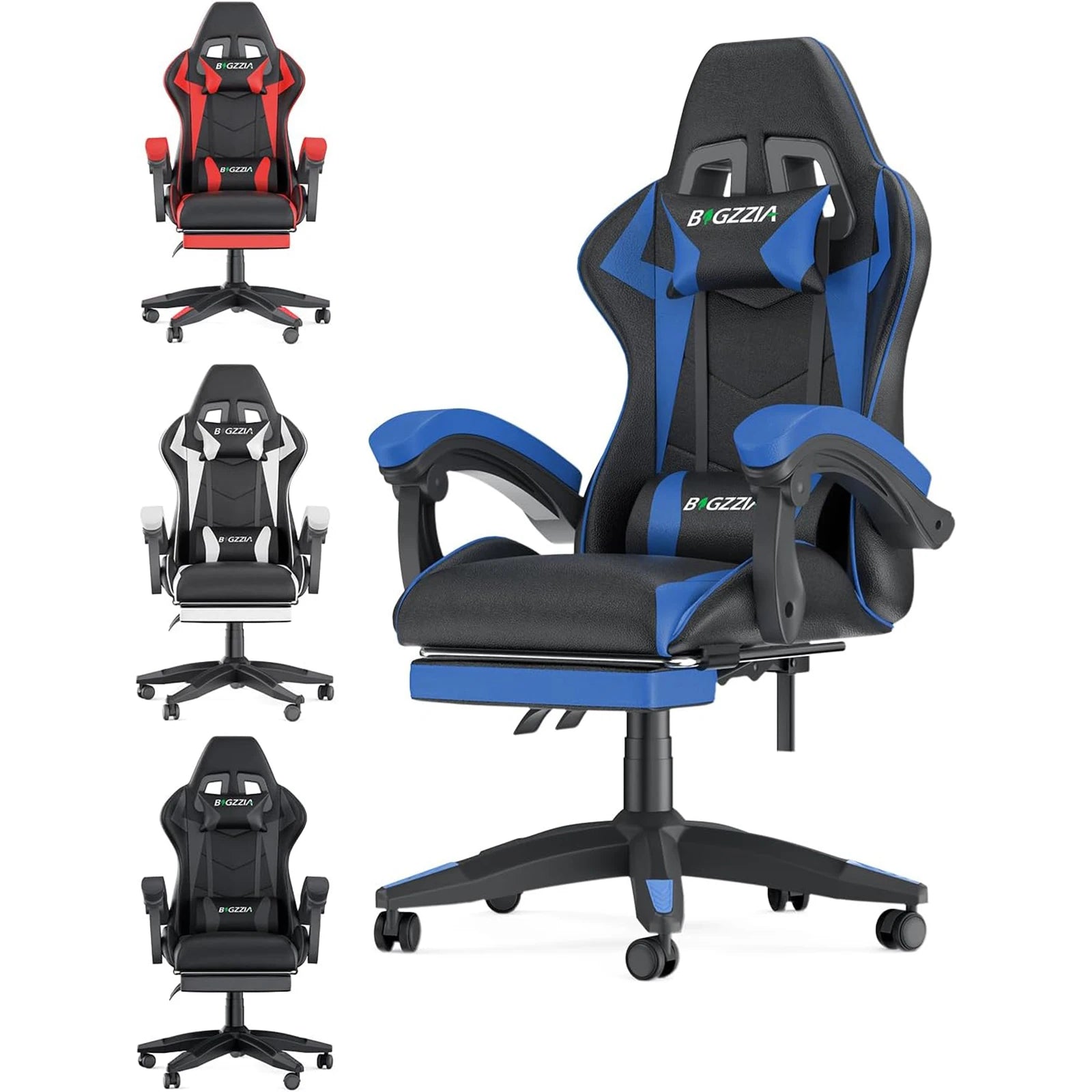 Gaming Chair with Footrest Gamer Chairs Ergonomic with Lumbar Cushion Headrest Gaming Chair Height Adjustable Computer Chair - Chic Cart 