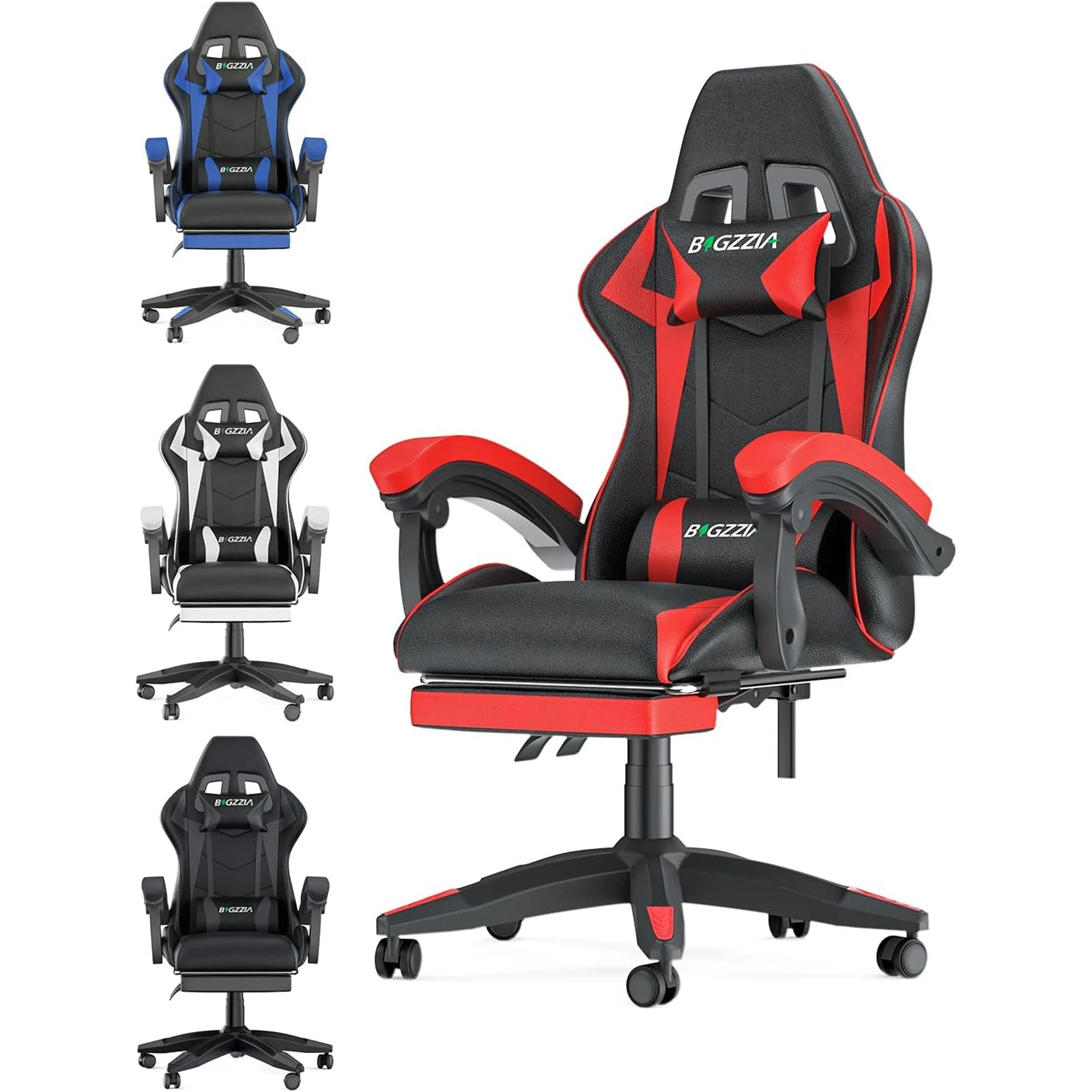 Gaming Chair with Footrest Gamer Chairs Ergonomic with Lumbar Cushion Headrest Gaming Chair Height Adjustable Computer Chair - Chic Cart 