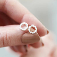 Huitan Fashion Versatile Dazzling Circle Stud Earrings with Crystal Cubic Zirconia Minimalist Earrings for Teens Women's Jewelry - Chic Cart