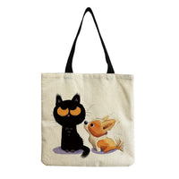 Animal Printed Cartoon Black Cat Tote Fashion Outdoor Women Shoulder Bag Eco Friendly High Capacity Portable Shopping Handbags - Chic Cart