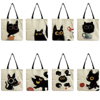 Animal Printed Cartoon Black Cat Tote Fashion Outdoor Women Shoulder Bag Eco Friendly High Capacity Portable Shopping Handbags - Chic Cart